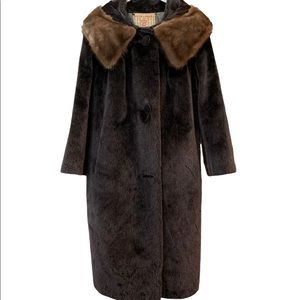 Vintage Peck & Peck Fifth Avenue NY Faux Fur Full-Length Coat w/ Real Fur Collar